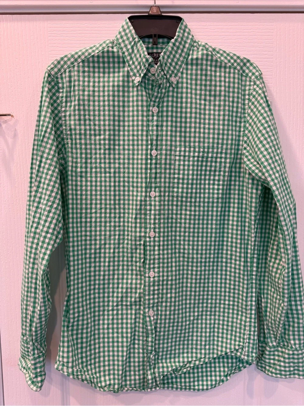 J. Crew Green and White Gingham Button-Down Shirt size small